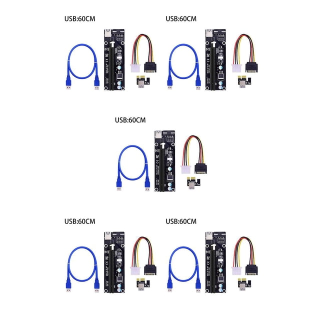Langgg 6 Pcs Ver003 60cm Usb 3.0 pci e Extender pci Riser Card 1x To 16x Sata To 4pin Ide Power For Machine Black 60cm 5Ensemble