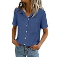 thumbnail image 2 of Women Blouses Short Sleeve Button Down Shirts Business Casual Dressy Work Tops Summer Spring Clothes, Blue XXL, 2 of 7