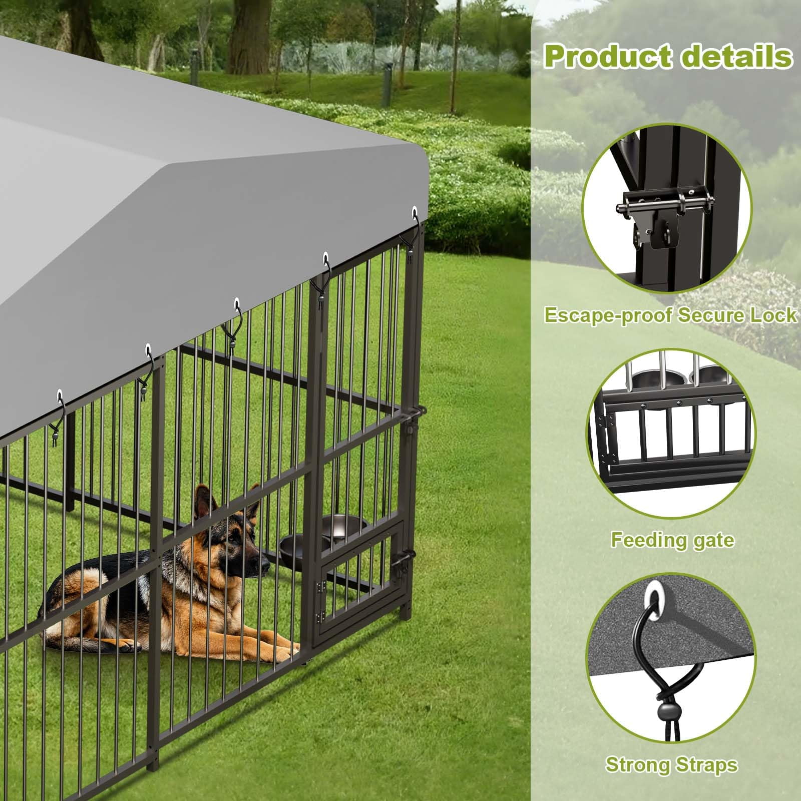 Kojooin Large Dog Kennel Outside,10x10x6 FT Heavy-Duty Outdoor Cage with Roof and Lock,Covered Outside Kennel,for Medium and Large Dogs,Easy Assembly