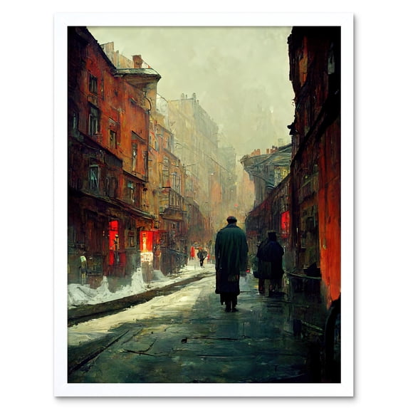 New York Cityscape Moody Snow Winter Art Print Framed Poster Wall Decor 12x16 inch
