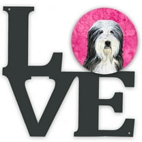 Pink Bearded Collie Metal Wall Artwork LOVE