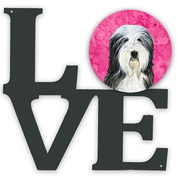 Pink Bearded Collie Metal Wall Artwork LOVE