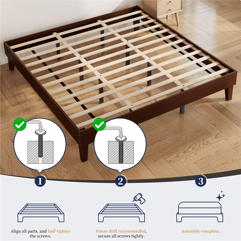 Yaheetech Queen Solid Wood Platform Bed, Dark Walnut photo 4