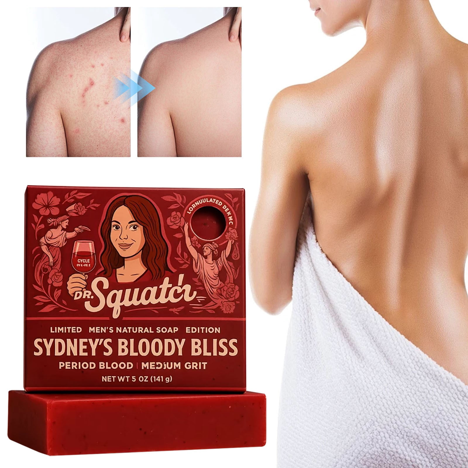 Dr. Squatch Limited Sydney Sweeney Bloody Bliss Soap Bar Moisturizing Lather Mens Grooming Refreshing Aroma
