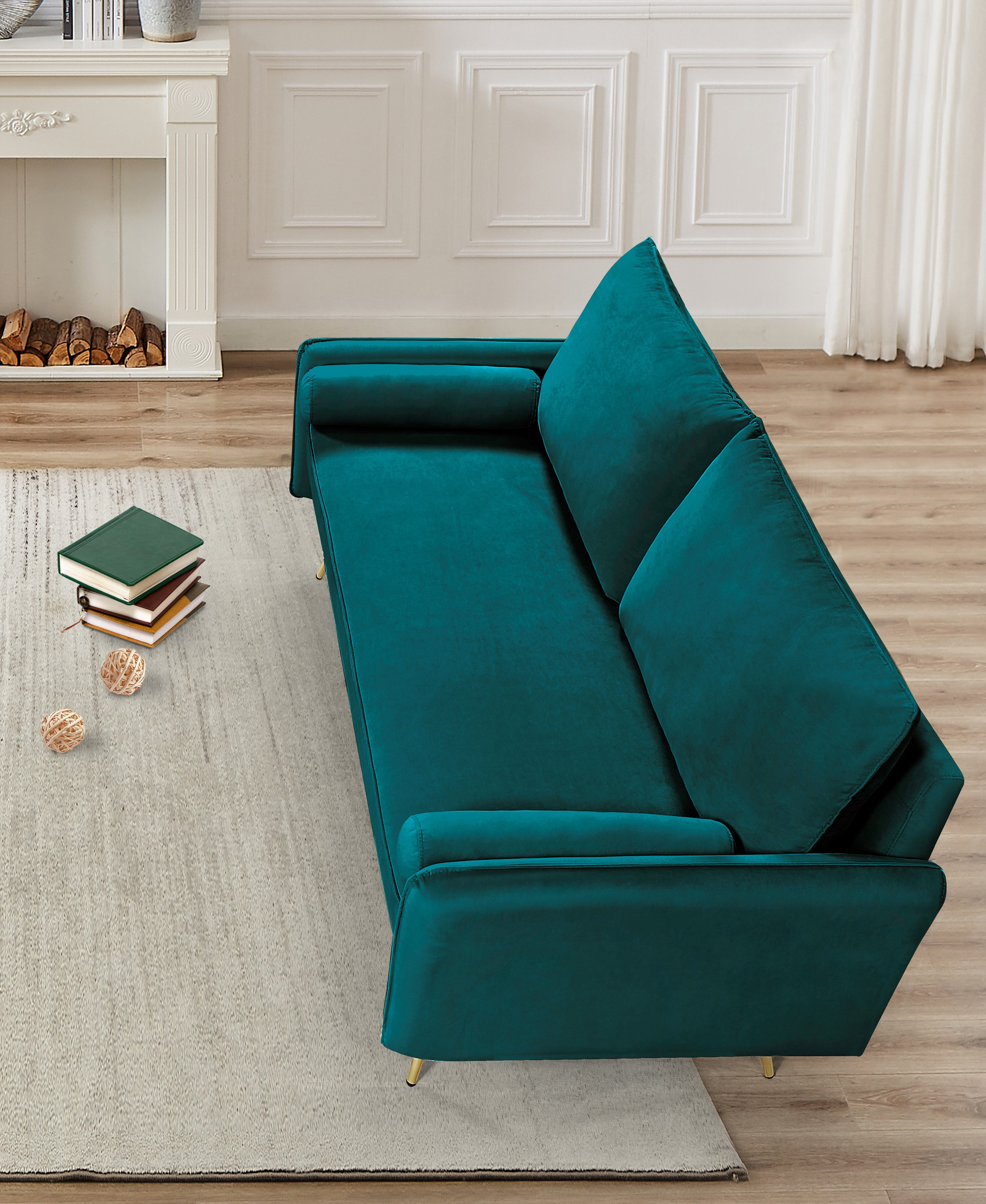 US Pride Furniture Villeda 70''W Polyester Square Arms Sofa Greenish Blue