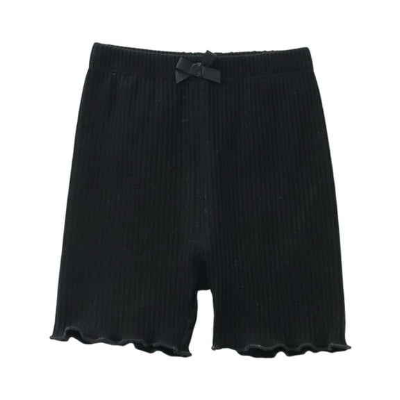 LIIPEE Boys Girls Leggings Shorts Summer Casual Breathable Ribbed Solid Color Elastic Waist Bowknot Lettuce Trim Shorts Baby Classic Photoshoot Shorts,Black,3-4 Years