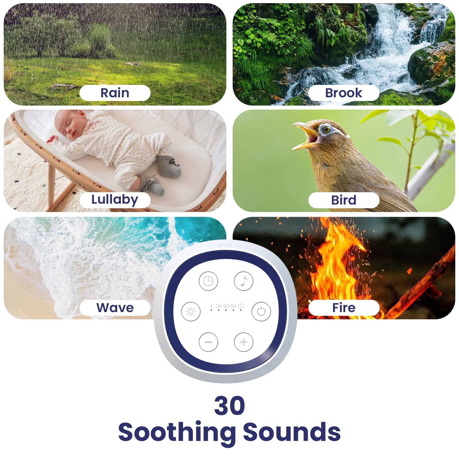 White Noise Machine for Baby Adult Sleep, Portable Sound Machine with Cry Sensor, 30 Soothing Sounds, Night Light & Timer for Nursery Home Travel