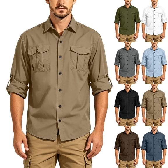 Men's Quick Dry Long Sleeve Shirt UPF 50  Sun Protection Lightweight Breathable Fishing Hiking Casual Daily Camping Outdoor Travel Athletic Top with Pockets | TOPLIU,Army Green L