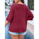 thumbnail image 5 of Camisetas con Cuello en V para Mujer, Blusas de Punto A Rayas de Media , Corte Holgado, Color Vino Tinto, Talla 4XL, 5 of 8