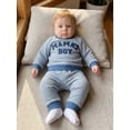 thumbnail image 6 of Loicainy Baby Toddler Boy Fall Clothes Set 6 12 18 24 Month 2T 3T Long Sleeve O Neck Letter Embroidery Striped Sweatshirt Jogger Pants Outfits, 6 of 9