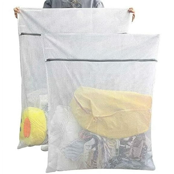 Oversized Honeycomb Mesh Laundry Bags, 2 Pack 35x43.3 inch Heavy Duty Delicate Wash Bag with Zipper.
