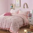 thumbnail image 4 of Rainbow Stripes & Bows Bedding Set,Ruffle 6 Piece Bed in a Bag Matching Sheet Set,Princess Style Chic Bow Printed,Light Pink Room Decor for Girls,Full, 4 of 8