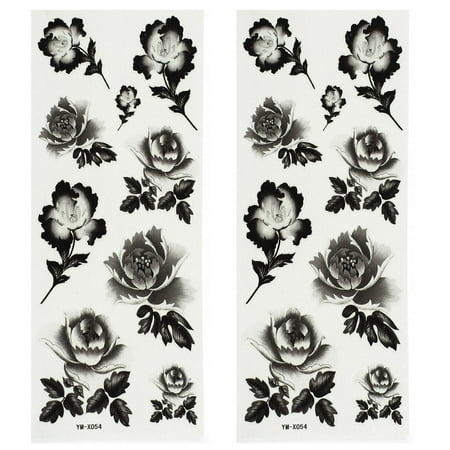 Unique Bargains 2 Sheets Flower Pattern Body Paper Sticker Temporary Tattoos Gray (Best Black And Grey Tattoo Artist)