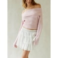 thumbnail image 3 of Women's Spring Autumn Knit Tops Solid Color Long Sleeve Off Shoulder Slim Fit Knitwear, 3 of 7
