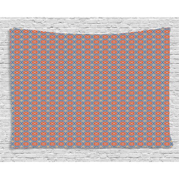Oriental Tapestry, Ethnic Geometric Pattern with Abstract Oriental Curves Forming Intersected Circles, Wall Hanging for Bedroom Living Room Dorm Decor, 80W X 60L Inches, Multicolor, by Ambesonne