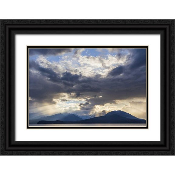 Paulson, Don 32x23 Black Ornate Wood Framed with Double Matting Museum Art Print Titled - Washington, Seabeck God rays over Hood Canal