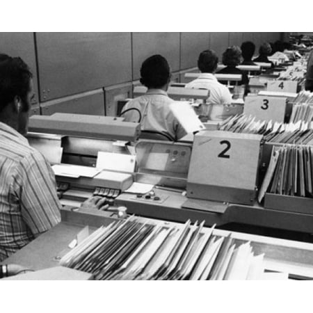 Postal workers operating telegraph machines in a post office Worchester Massachusetts USA Canvas Art - (18 x 24)