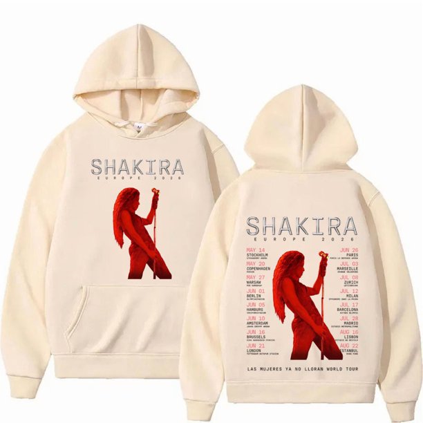Sudadera con capucha del de la gira europea del rapero Shakira 2026, sudaderas Harajuku, ropa para hombre, chándal informal de gran tamaño con capucha para primavera y otoño,Khaki,M