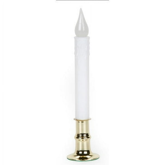 LED Taper Candle with Brass Plated Base and Timer - White - 8.5 inches