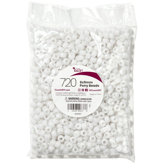 CousinDIY Pony Beads 6mmx9mm 720/Pkg-Pearl White