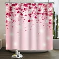 thumbnail image 3 of Hearts Shower Curtain Pink Cherry Flowers Bathroom Curtain Set with Hooks, Happy Valentines Day Water Repellent Polyester Shower Curtain 72W x 72L inch, 3 of 6