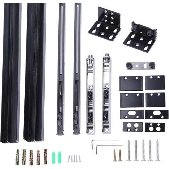 59In Invisible Barn Door Track Max 176LBS Load Concealed Two-Way Buffer Track Wall Mount Sliding Barn Doors Hardware Kit Aluminium Alloy Box Rail Hardwares for Modern Interior Single Wooden Do