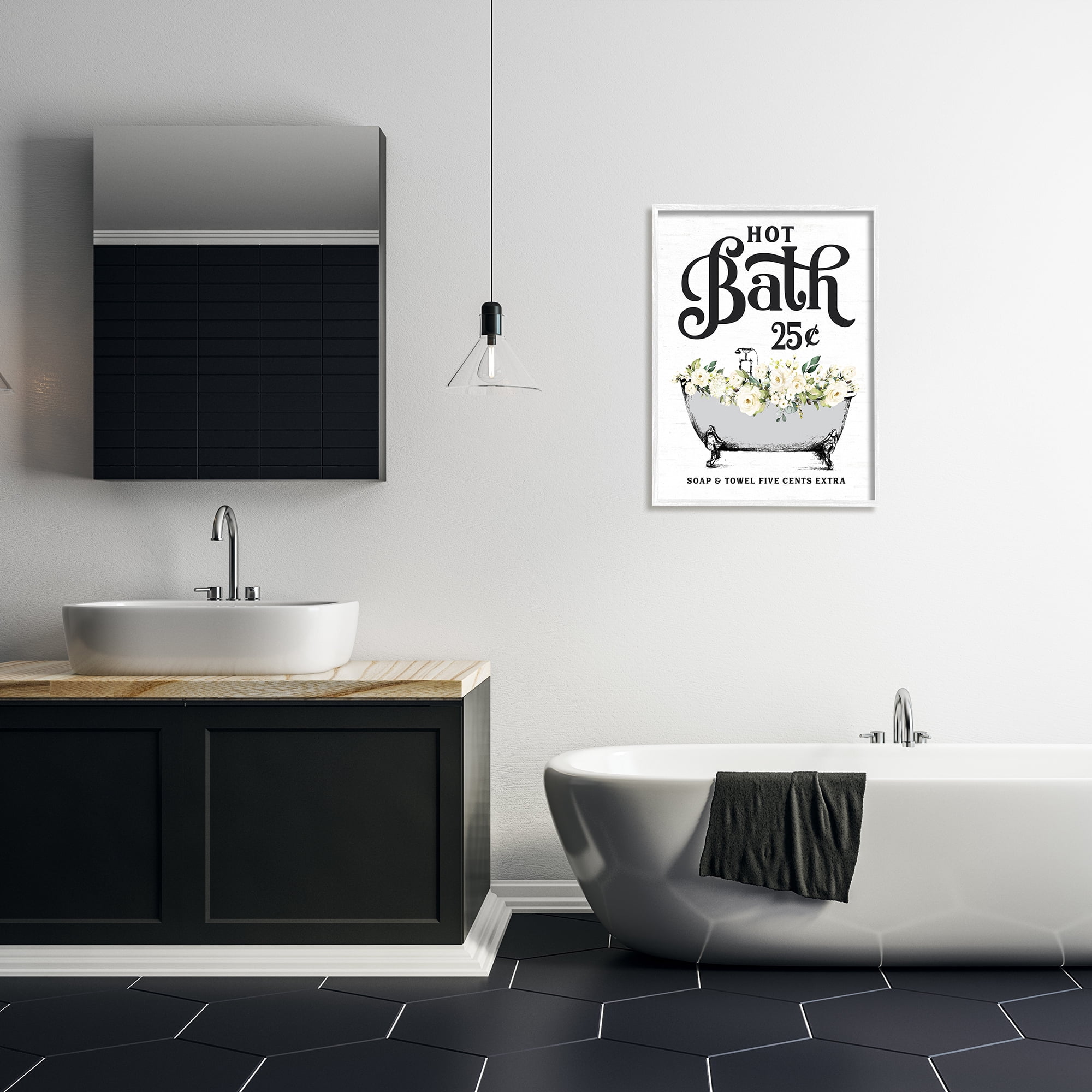 Stupell Industries Hot Bath Floral Tub Botanical & Floral Painting White Framed Art Print Wall Art, 24 x 30