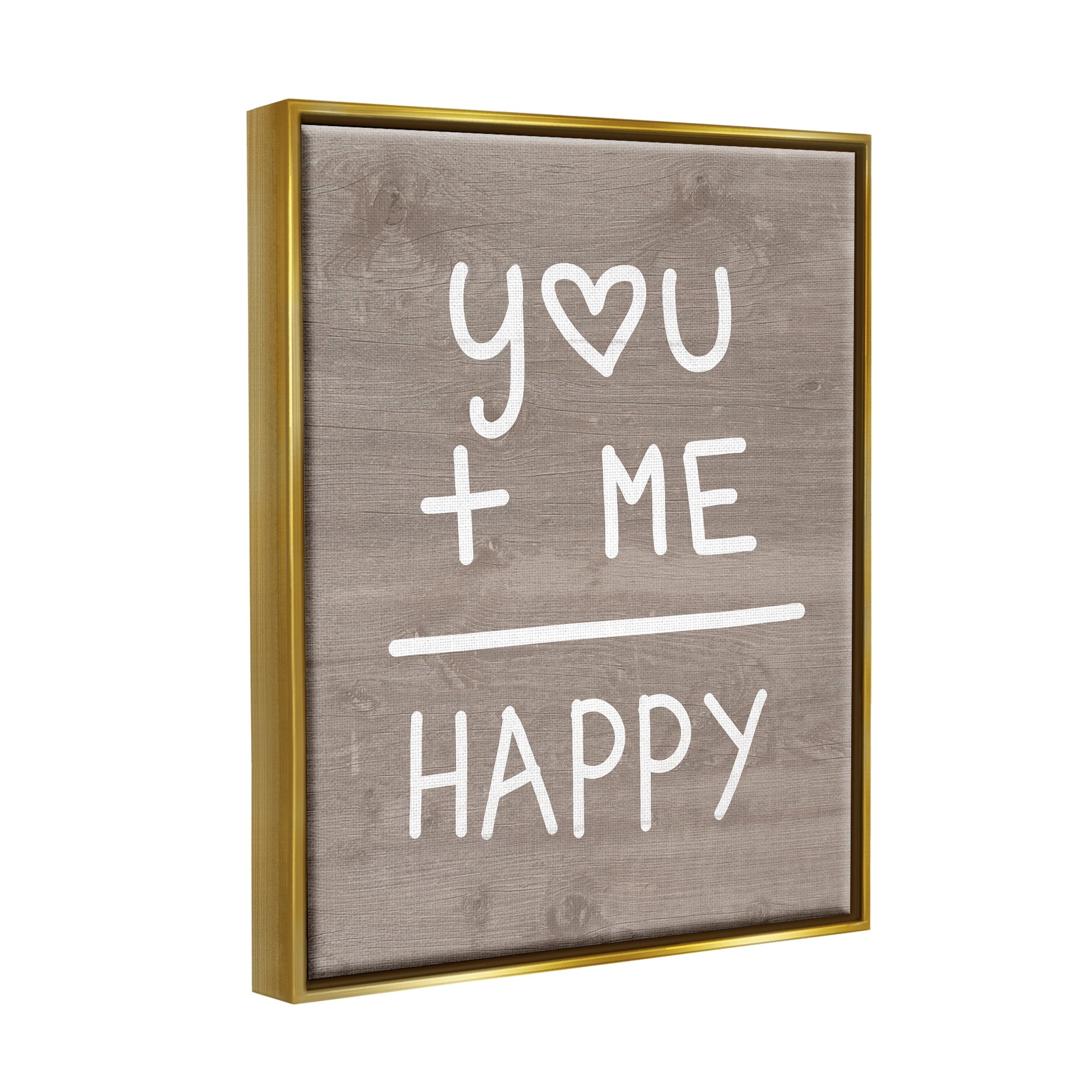 Stupell You + Me = Happy Equation Romance Inspirational Painting Gold Floater Framed Art Print Wall Art