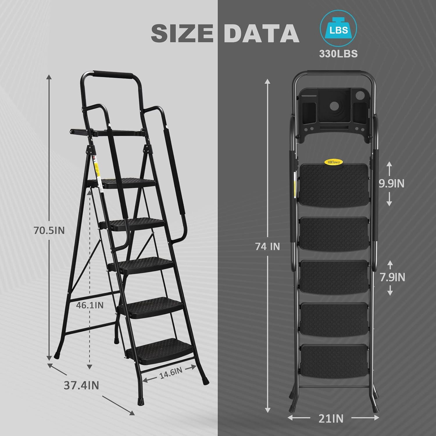HBTower Folding 5-Step Ladder with Handrails and Nepal | Ubuy
