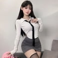 thumbnail image 3 of Disfraz de uniforme de secretaria Sexy para mujer, conjunto de camisa blanca, minifalda, ropa de dormir, lencería, 3 of 5