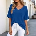 thumbnail image 2 of yillto Womens Blouse Summer V Neck Plain Short Sleeve Loose Top Casual Trendy Dressy Shirts Outfits, 2 of 6
