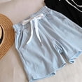 thumbnail image 5 of Amidoa Elastic Waist Girl Shorts Solid Color Summer Cotton Casual Shorts,Blue,6 Years, 5 of 5
