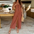 thumbnail image 2 of GILIGEGE Women Wide Leg One Piece Jumpsuit Sleeveless Loose Baggy Dressy Button Down Romper Casual Summer Outfits with Pocket Linen Overalls for Women Loose Baggy Romper Summer Outfits with Pocket, 2 of 5