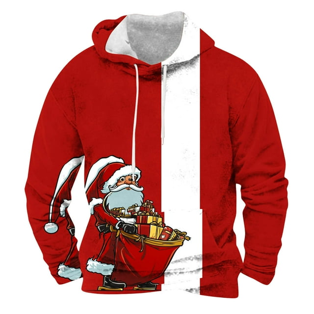 Sudadera con capucha para hombre, moda, bolsillos, manga larga, estampado navideño, sudadera con capucha, blusa de poliéster para hombre