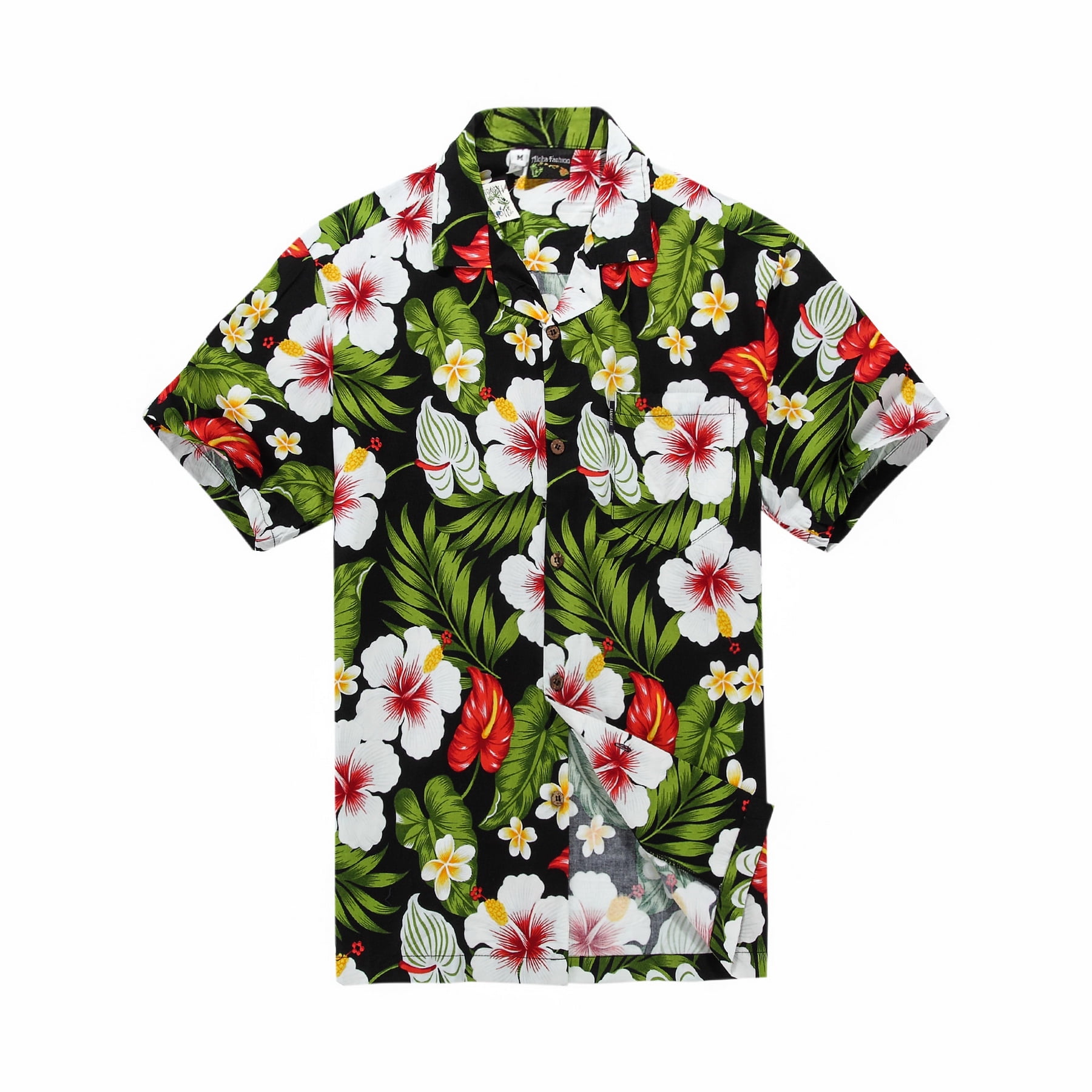Hawaiian Shirt Aloha Shirt in Black with Red Calla Lily