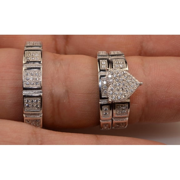 TAAPSEE JEWELS Men And Ladies White Gold Finish Trio Set Wedding Engagement Ring