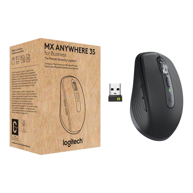 Logitech MX Anywhere 3S for Business - Souris Sans Fil, Graphite - Souris - Compacte - Droitier - Optique - 6 Boutons - Sans Fil - Bluetooth - Récepteur USB Logitech Logi Bolt - Graphite
