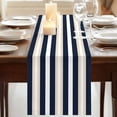 thumbnail image 3 of Khaki Navy Blue Striped 108 Inch Table Runner, Farmhouse Abstract Lines Art Farmhouse Dresser Scarf Cotton & Linen Tablerunner for Dining/Kitchen Island/Holiday Party Décor 13" x 108", 3 of 9