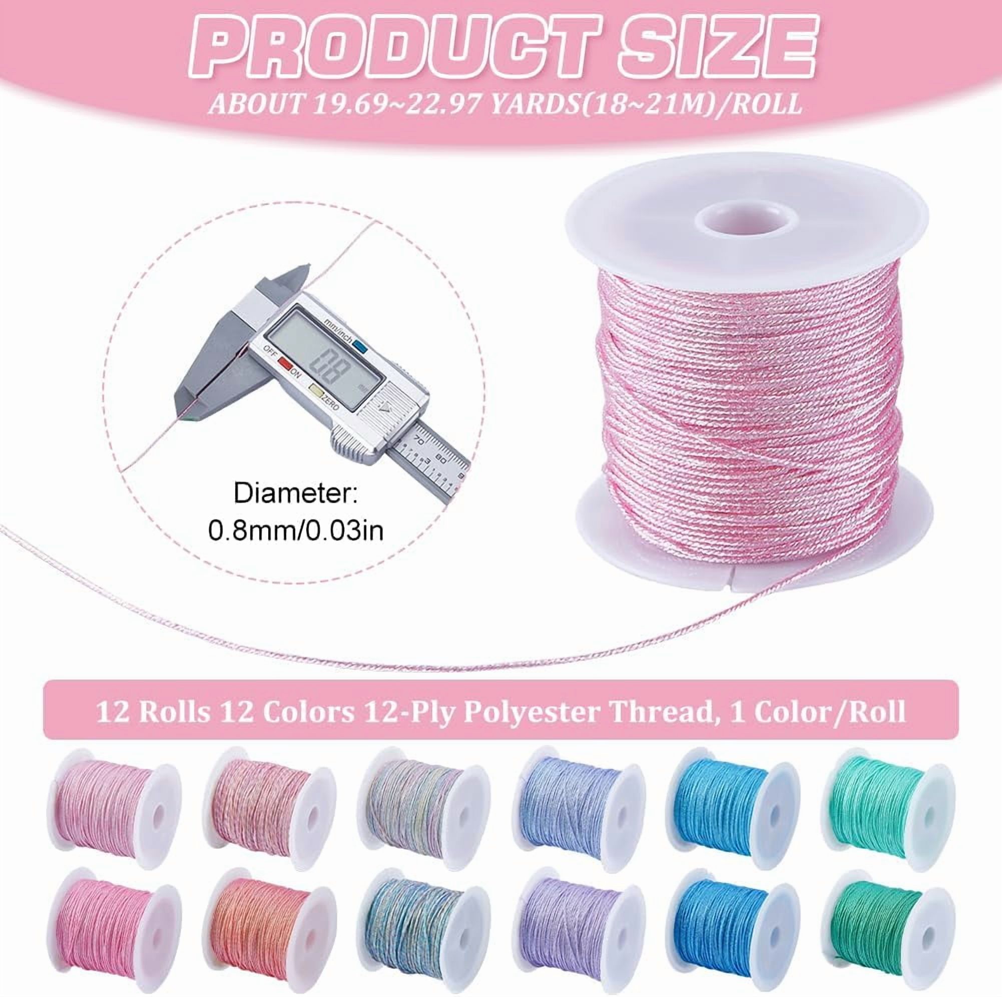12 Colors 12-Ply 0.8mm Waxed Polyester Cord Thread Chinese Knotting Cord Glitter Wax Coated Gradient Beading String for Jewelry Making Threads Supplies DIY Bracelet Necklace Sewing Stitching 1bag