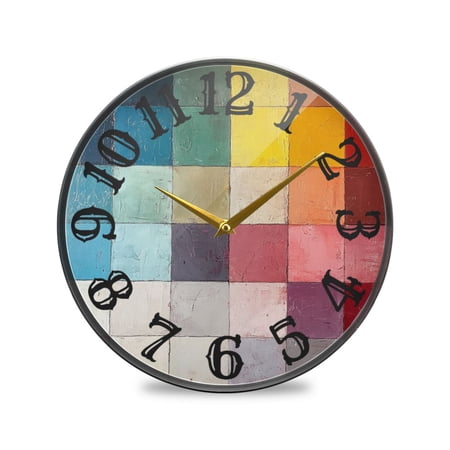 Coloful Grids Wall Clock 10 Inch Silent Non Ticking Battery Operated Easy to Read for Kitchen Living Room