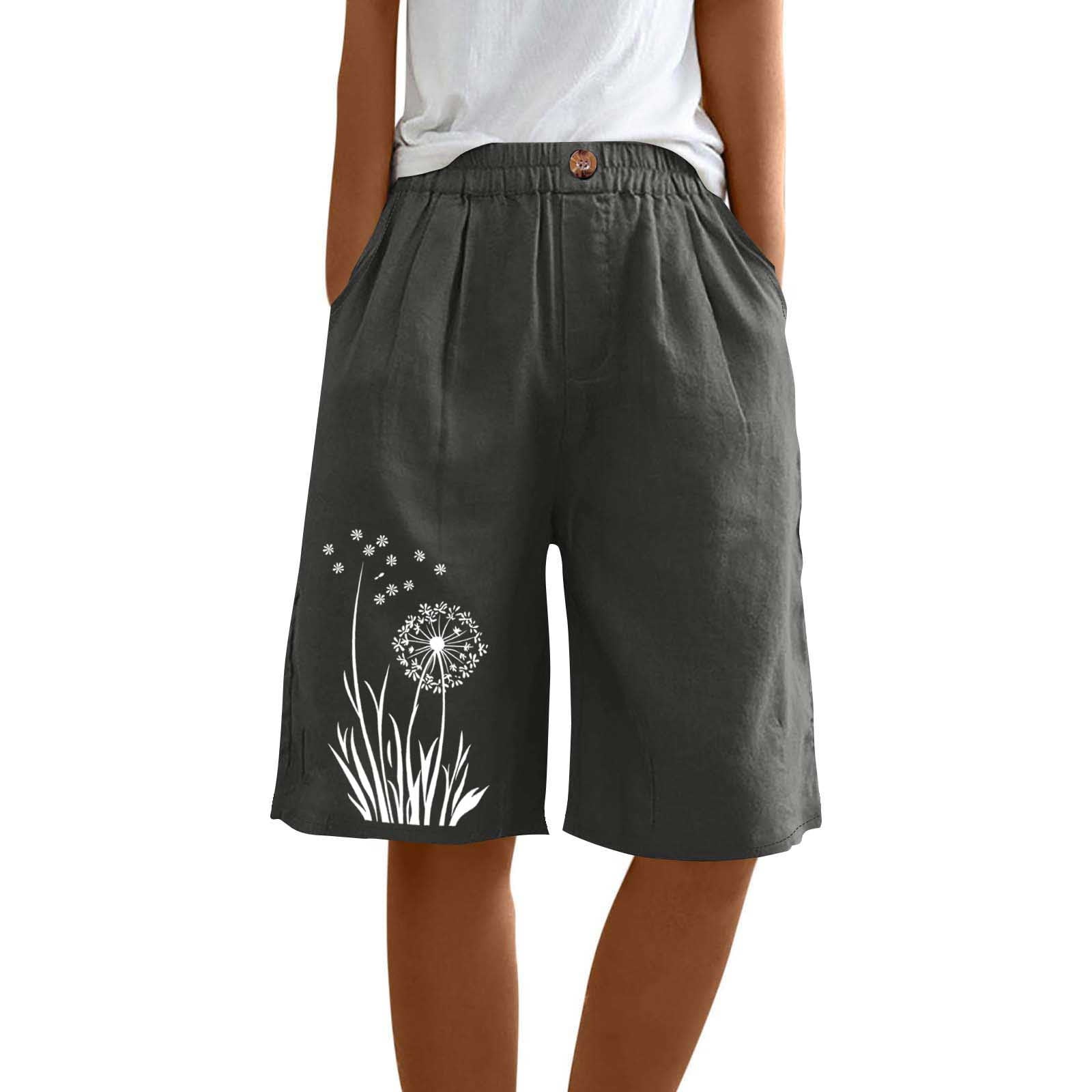 Summer Shorts for Women, Elastic Waist Knee Length Bermuda Short
