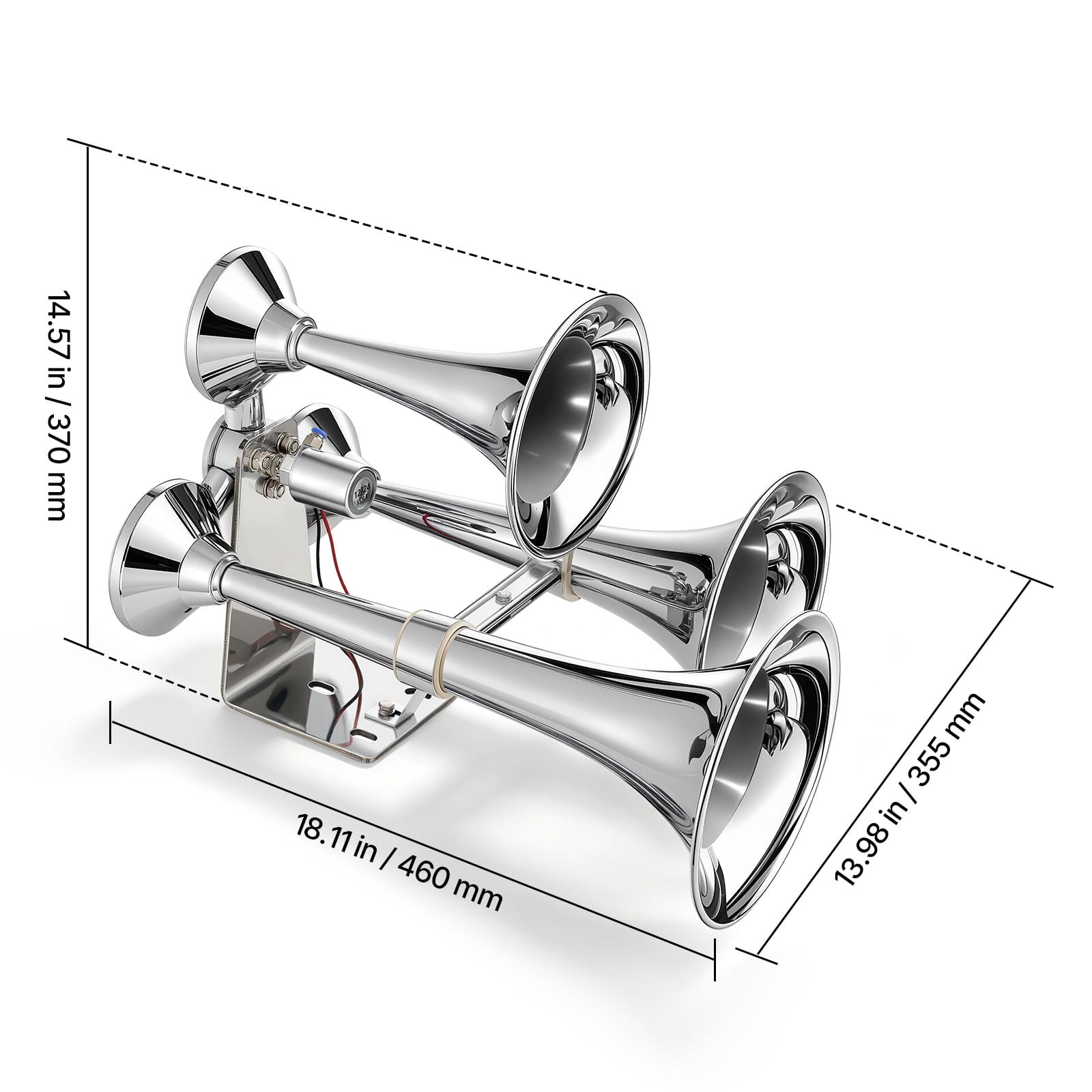 KFFKFF 3-Trumpet Air Horn 150dB Loud Train Horn for Trucks and SUVs, Compatible with 12V/24V Vehicles & Boats, Robust Sound, Excellent Penetration,Integrated Solenoid Valve,Durable Metal Construction