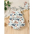 thumbnail image 3 of 4th of July Infant Baby Girl Outfit Sleeveless Strap American Flag Bubble Romper Bodysuit +Headband Set Independence Day Clothes, 3 of 7