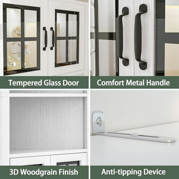 67" Corner Cabinet with LED Lights, Tall Corner Storage Cabinet with Glass Doors & Shelves, Freestanding Corner Hutch Cabinet for Living Room, Kitchen, Bathroom, Dinning Room, White