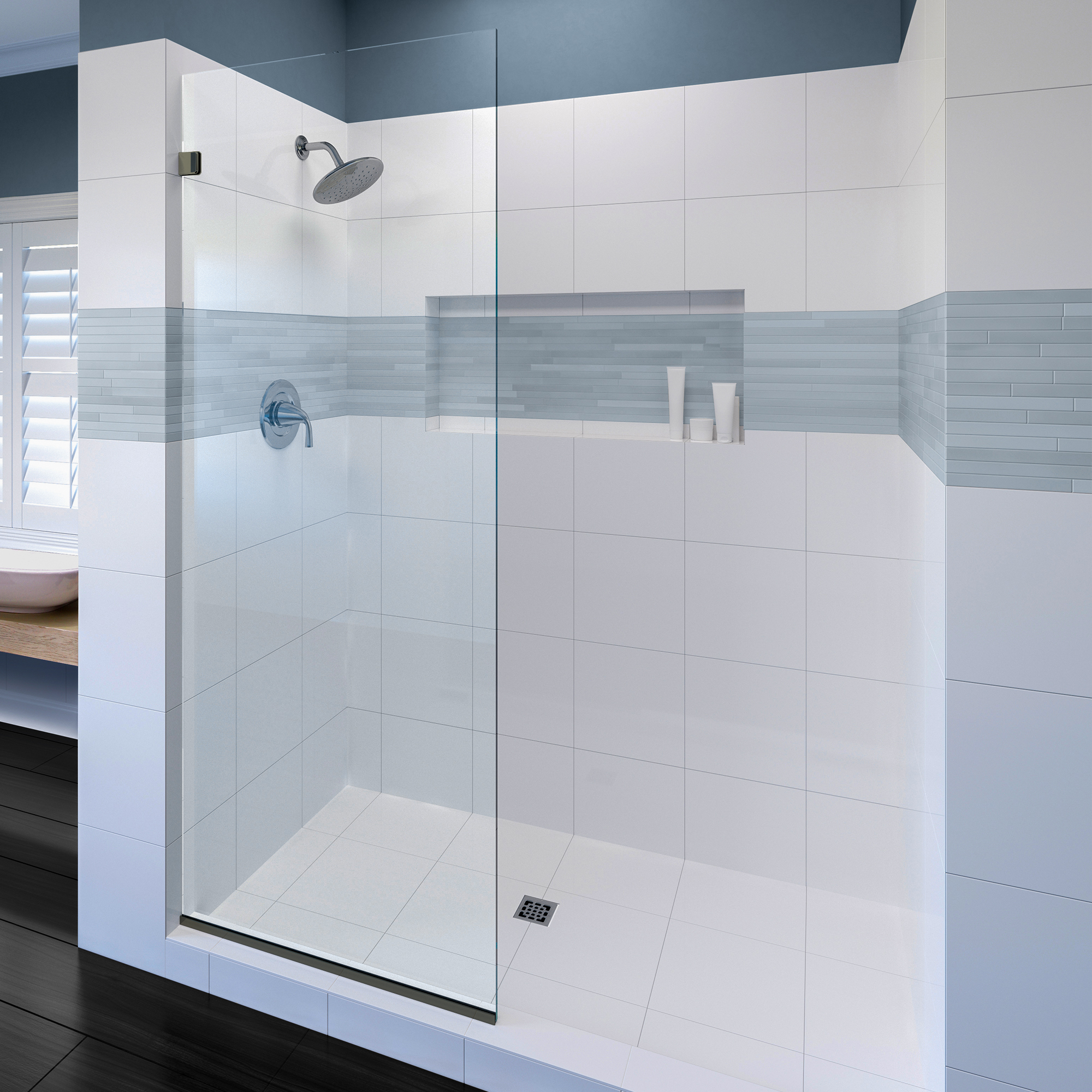 Single Fixed Glass Panel for Shower 30" x 76" | Tempered Glass with Brushed Nickle Finish | Frameless Water Repellent Shower Screen by Fab Glass and Mirror