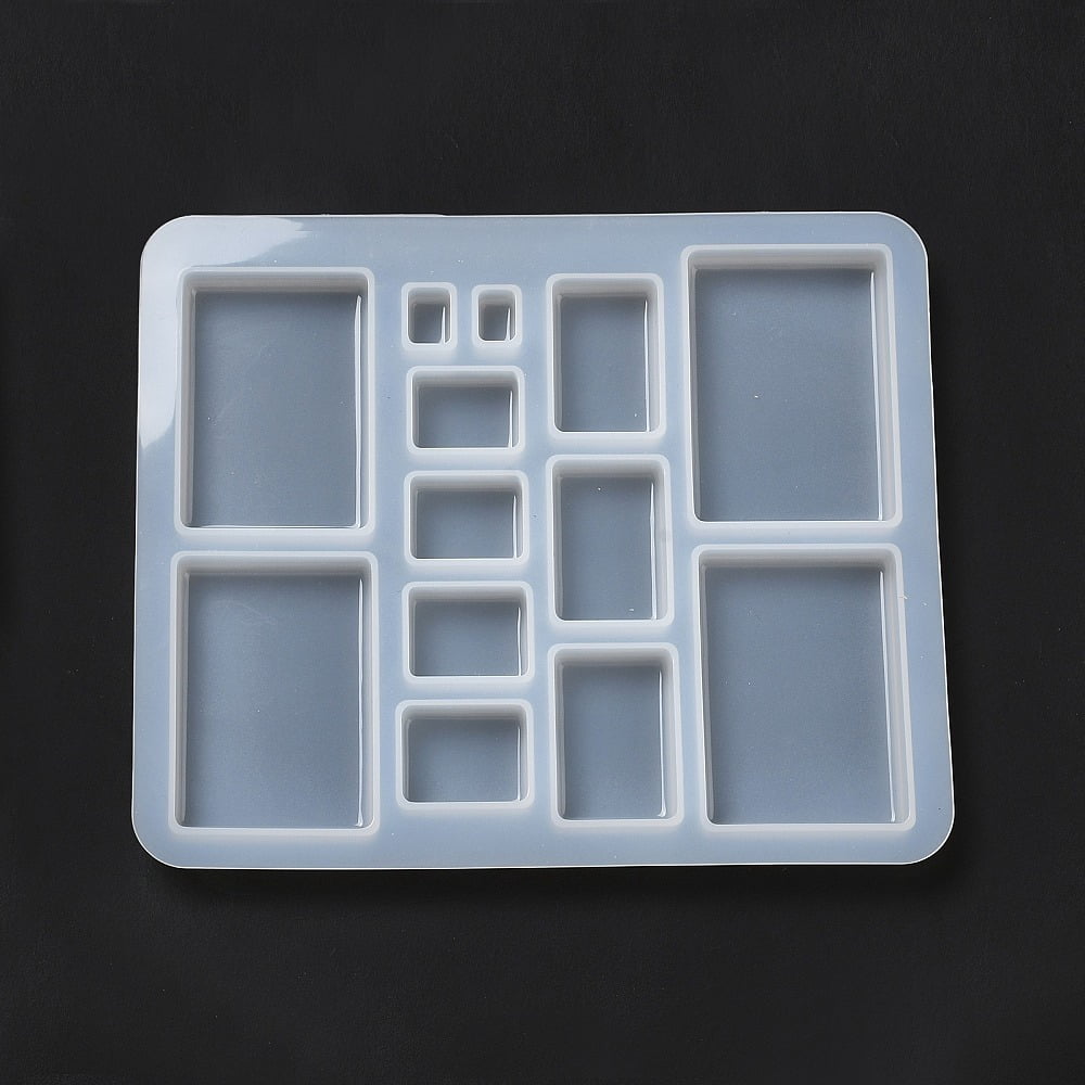 DIY Cabochons Molds Resin Casting Molds for UV Resin Epoxy Resin Jewelry Making Rectangle Pattern 150x125x8mm Inner Diameter: 10~52x7~37mm