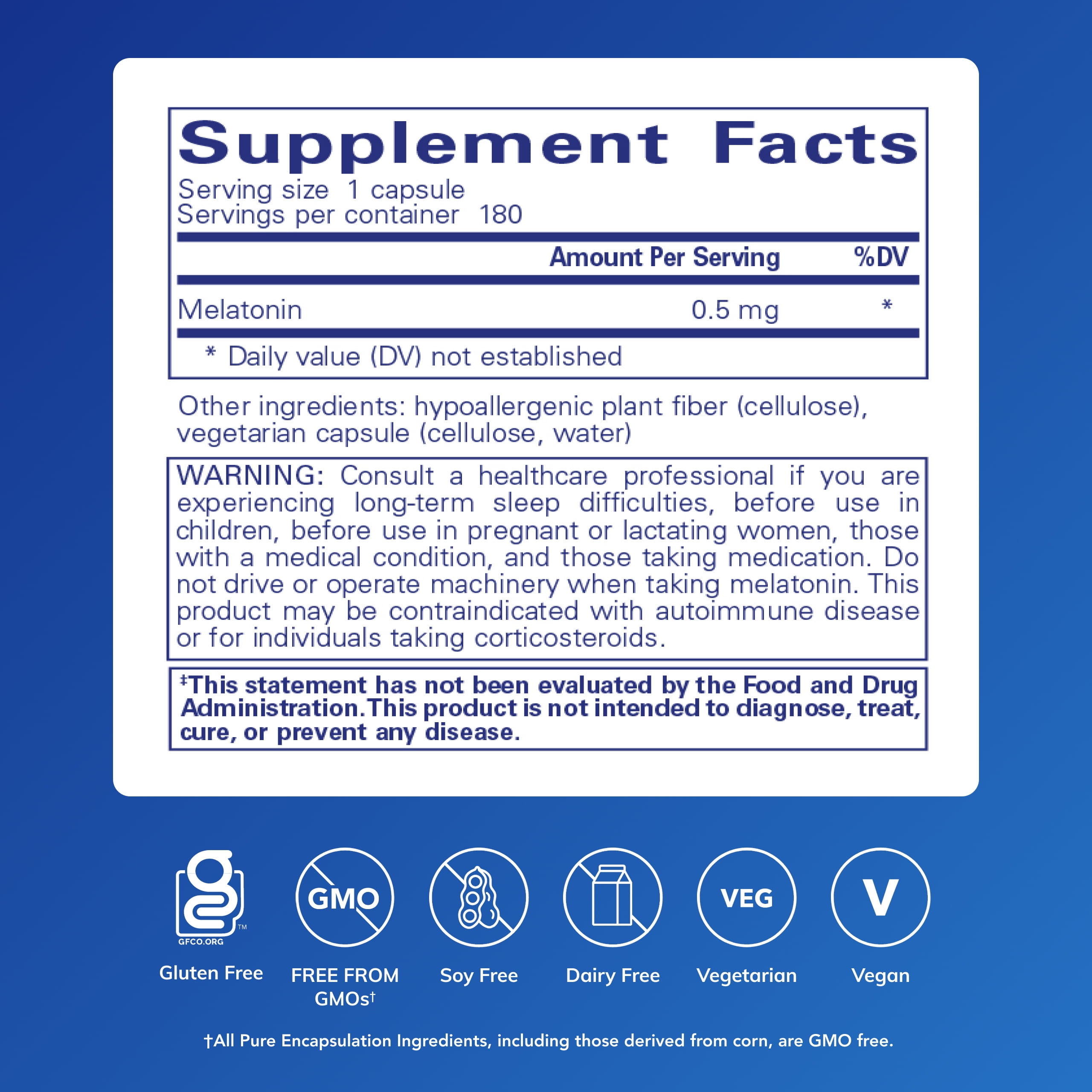 Pure Encapsulations Melatonin 0.5 mg - Natural Sleep Helper for Bedtime - Regulates Sleep-Wake Cycle* - 0.5 mg Melatonin - Vegan & Non-GMO - 180 Capsules