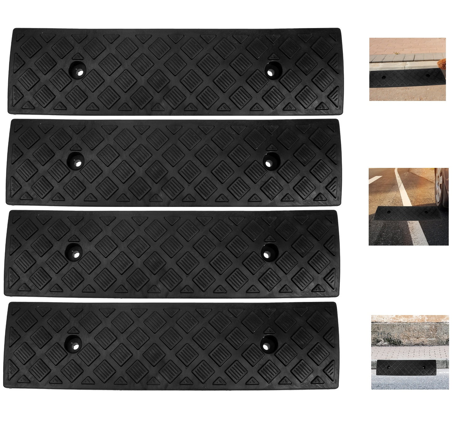4PK 1.2" Rubber Curb Ramps Heavy Duty Driveway Curb Ramps Loading