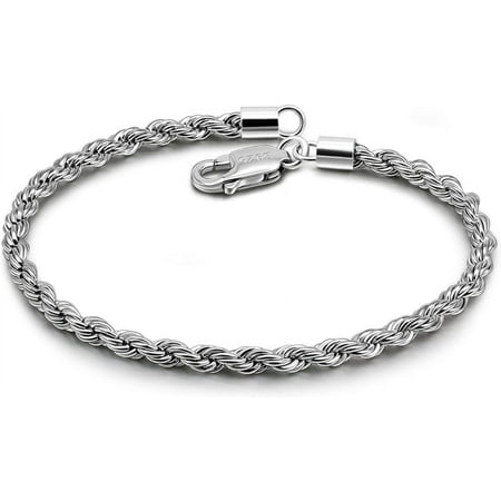 Mens Diamond Cut 925 Sterling Silver 3Mm Twisted Rope Chain Bracelet Womens Bracelet Clasp Rope Box Chain Chain 6.3  7.7  7.5  8.5  8.5  9  Cuff T-Shirt Jewelry Een Boy Girl Gift