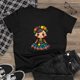 thumbnail image 1 of Funny Women's Black & Short Sleeve T-Shirt with Mexican Traditional Costume Cartoon Print, Round Neck, Casual , Polyester Blend, Machine Washable, All-Season Wear, 1 of 6